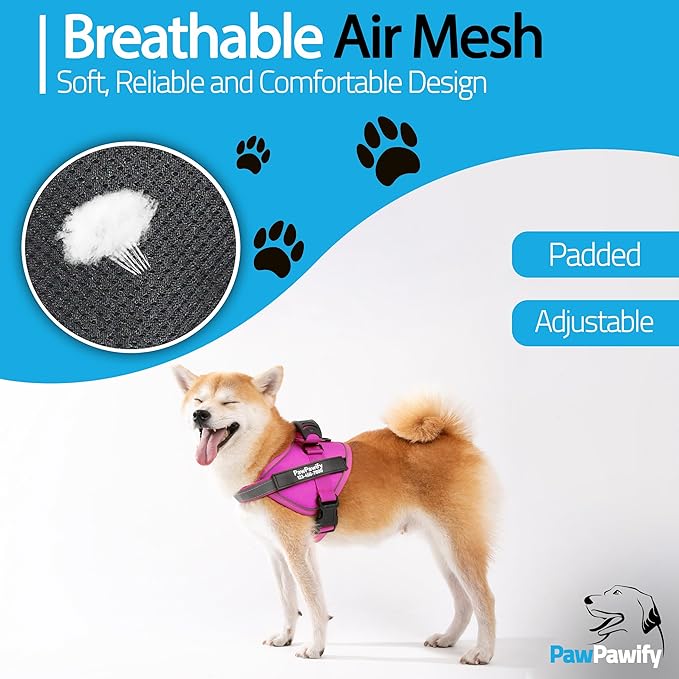 PawPawify Custom No Pull Dog Harness with Name and Phone Number, Heavy Duty Personalized Pet Vest to Prevent Tugging, Pulling, or Choking, Training and Walking (New Pink, XXL (Chest 36-42in))