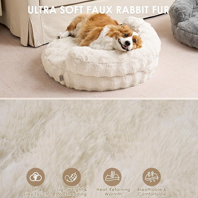 EHEYCIGA Large Dog Bed Sofa – Fluffy Faux Rabbit Fur Pet Couch for Medium and Large Dogs, Washable Removable Cover, Waterproof and Non-Slip, 36 Inch, Cream