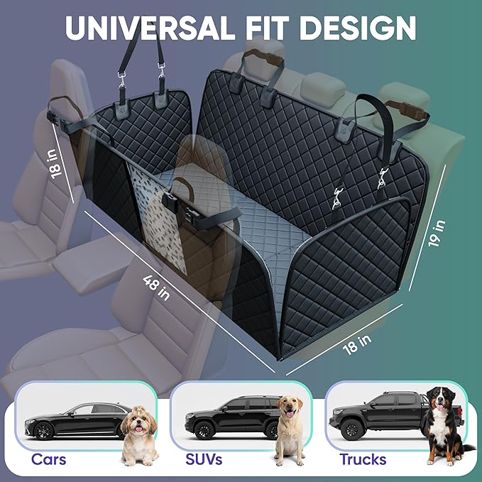 Hard Bottom Dog Car Seat Cover for Back Seat, 900D Oxford Waterproof Pet Seat Extender Supports 400lbs, Car Seat Protector and Hammock for Dogs, Compatible with Car, SUV, Truck