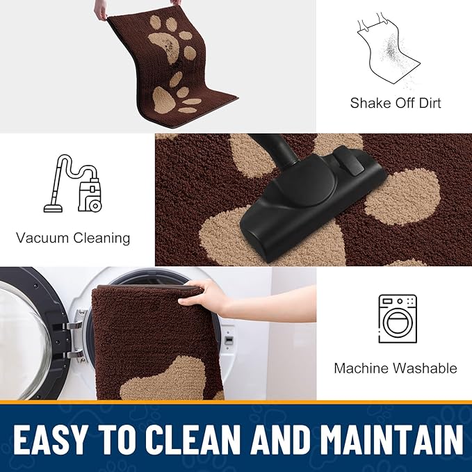 Smiry Dog Door Mat for Muddy Paws 36x24, Dirt Trapper Non Slip Washable Indoor Doormats, Absorbent Entryway Carpet for Inside Floor, Brown