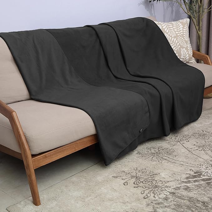 Catalonia Waterproof Blanket for Bed Intimacy, Reversible Fleece Bed Sofa Cover, Washable Liquid Proof Furniture Protector, Black