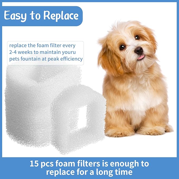 Zonon 15 Pcs Cat Water Fountain Filters, Pet Fountain Replacement Foam Filters, Compatible with Drinkwell Pet Fountains Filter Ceramic, Stainless Steel, Plastic, 360 Pets Water Fountains Filter Foam