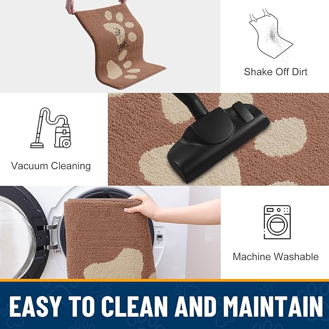 Smiry Dog Door Mat for Muddy Paws 30x20, Dirt Trapper Non Slip Washable Indoor Doormats, Absorbent Entryway Carpet for Inside Floor, Camel
