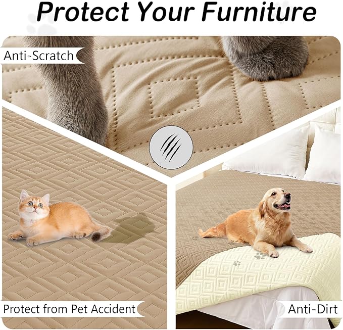 hyha Waterproof Dog Blanket, Soft Dog Bed Cover Pet Blankets, Waterproof Sofa Couch Cover for Dogs Washable, Reversible Pet Couch Covers for Sofa Furniture (40x80 Inch, Camel/Beige)