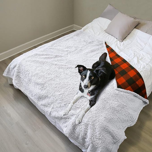 Catalonia Waterproof Bed Blanket, Washable Leakproof Bed Cover, Reversible Protector Blanket for Couch Sofa, Stain Proof Blanket Pad for Adults, 80X60 inches, Red Plaid
