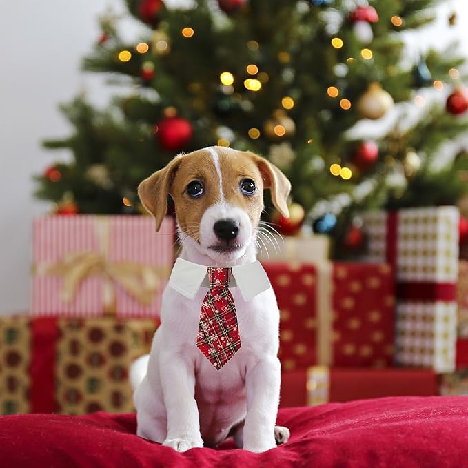 ADOGGYGO Christmas Dog Necktie Pet Tuxedo Christmas Dog Neck Tie Collar with Red Plaid Tie for Small Medium Large Dogs Pets (Small, Red)