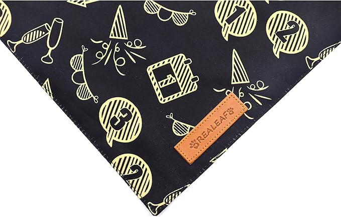 Realeaf Happy New Year Dog Bandanas 2 Pack, Reversible Holiday Pet Scarf for Boy and Girl, Premium Durable Fabric, Bandana for Small Medium Large and XLarge Dogs (Large)