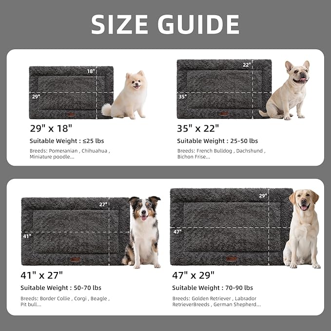 Fluffy Reversible Dog Bed Mat - Ultra Soft & Machine Washable Dog Crate Pad fit for Metal Kennel, Cozy Sleeping Mat, 29" x 18", Dark Gray