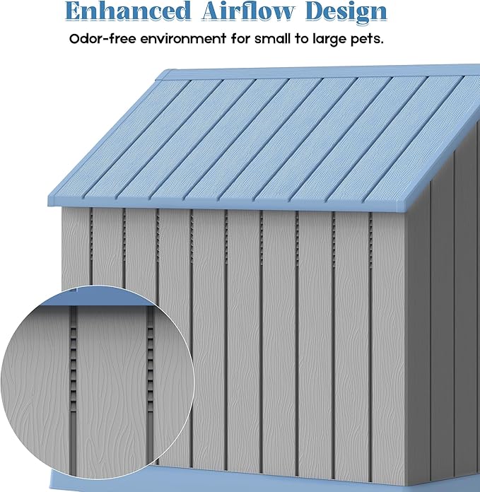 Fancyango Large Dog House Outdoor Indoor for Medium Large Dogs, Sturdy Plastic Waterproof Doghouse with Air Vents and Elevated Floor, Easy Clean and Assemble (Blue, 36.2''L×38''W×38''H)