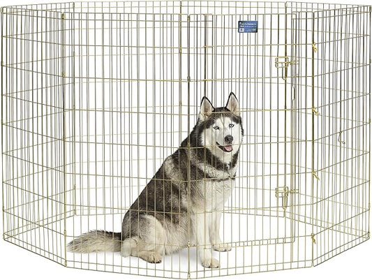 MidWest Homes for Pets Folding Metal Dog Exercise Pen, Indoor/Outdoor Playpen with Door, 16 Sq Feet of Play Space, 48-Inches Tall, Gold Zinc
