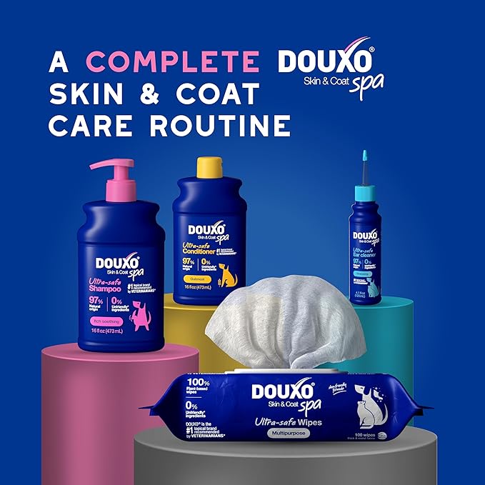 DOUXO® Skin & Coat SPA – Ultra-Safe Combo for Dogs, Sensitive Skin Soothing Shampoo (16 fl oz, Cleanses & Soothes) + Multipurpose Wipes (100 Count, Refreshes Coat)