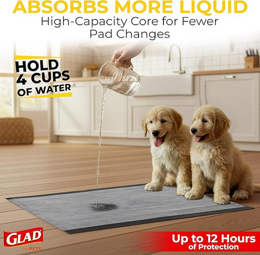 Glad for Pets JUMBOSIZE/XL Charcoal Puppy Pads, AllinOne Black Training Pads That ABSORB & Neutralize Urine Instantly New & Improved Quality, 50 Count (Pack of 1)