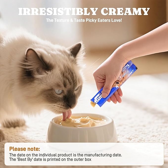 PETASTY Lickable Cat Treats, High Moisture Hydrating Creamy Puree Squeeze Tubes, Tuna & Chicken, 20 Tubes 0.5oz, Grain-Free, Omega Oils & Vitamin E, Skin&Coat Health, Digestive and Immune Support