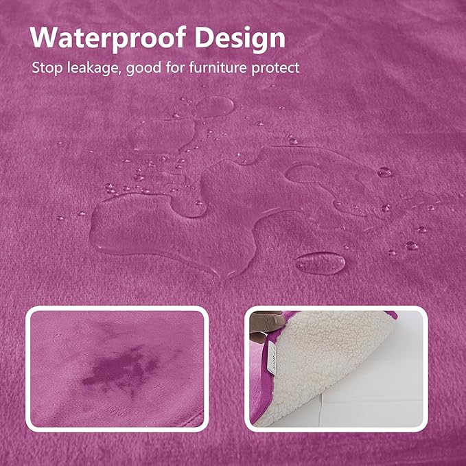 Waterproof Dog Blankets for Medium Dogs, Washable Pet Blanket for Indoor Cats, Plush Sherpa Puppy Throw Furniture Protector for Bed Couch Sofa(30"x40",M,Purple)