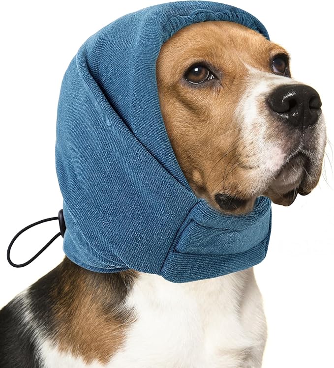 AOFITEE Dog Calming Hoodie - Anti-Slip Dog Ear Muffs Cover for Noise Anxiety, No Shake Ear Wrap for Dogs Hematoma, Adjustable Dogs Headband for Grooming, Fireworks, Thunderstorms, Blue S