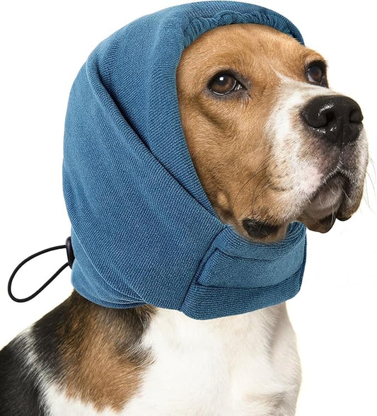 AOFITEE Dog Calming Hoodie - Anti-Slip Dog Ear Muffs Cover for Noise Anxiety, No Shake Ear Wrap for Dogs Hematoma, Adjustable Dogs Headband for Grooming, Fireworks, Thunderstorms, Blue S