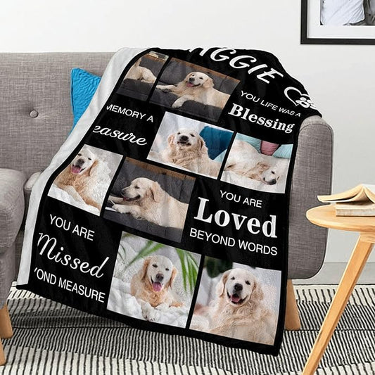 Dog Blankets for Pet Lover, Custom Blanket with Photos Name, Pet Blanket for Large Dogs, Dog Memorial Gifts for Loss of Dogs, Personalized Memorial Gifts of Puppy Cat Hamsters Rabbits