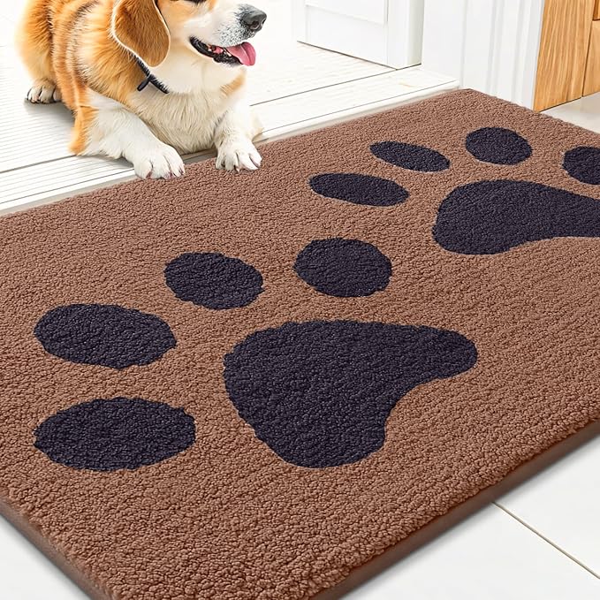 Smiry Dog Door Mat for Muddy Paws 30x20, Dirt Trapper Non Slip Washable Indoor Doormats, Absorbent Entryway Carpet for Inside Floor, Camel and Black