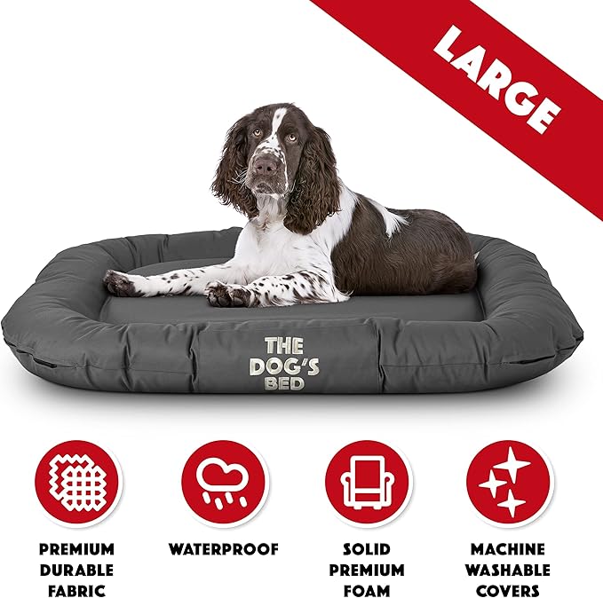 The Dog’s Bed Utility Waterproof Dog Bed, Large Durable Grey Oxford Fabric, Tough YKK Zippers, Washable Reversible Cover, Dog Beds for Home and Car Crate, Puppy & All Pet Comfort, Veterianry Approved