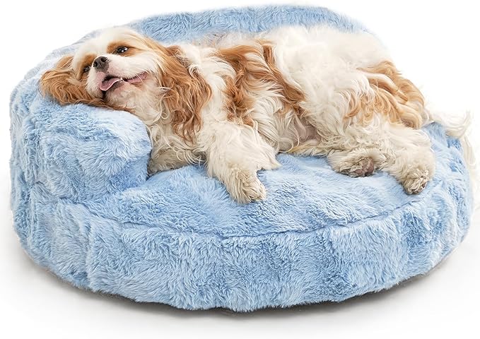 EHEYCIGA Small Dog Bed and Cat Couch for Puppy and Kitten - Fluffy Faux Rabbit Fur Pet Sofa with Washable Removable Cover, Waterproof and Non-Slip, 23 Inch, Baby Blue