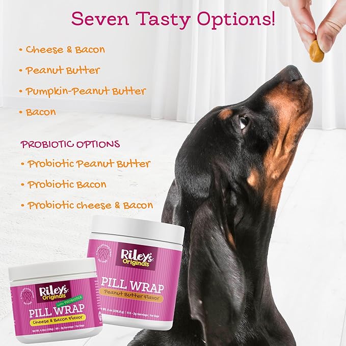 Riley's Pill Wrap for Dogs - Delicious Peanut Butter Flavored Pill Paste for Dogs - Wrap Pills, Capsules, Tablets in a Pocket or Pouch to Mask The Taste & Make Pill Time Easy - 8 oz