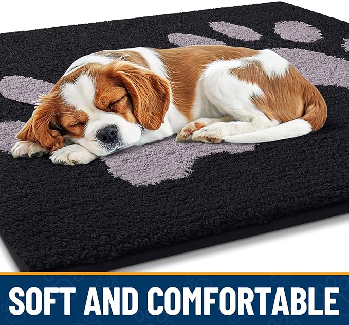 Smiry Dog Door Mat for Muddy Paws 30x20, Dirt Trapper Non Slip Washable Indoor Doormats, Absorbent Entryway Carpet for Inside Floor, Black and Grey