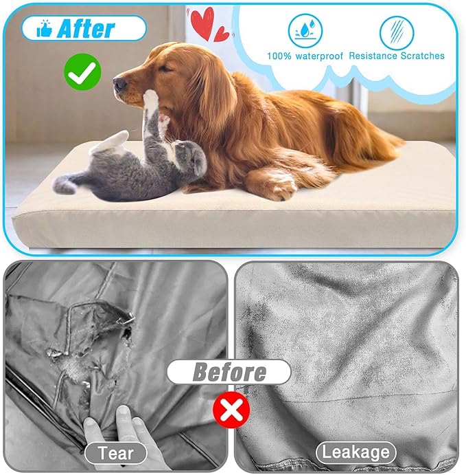 Dog Bed Covers Replacement Washable 100% Waterproof Dog Bed Sheets Soft & Noiseless 2 Pack, 42" x 28" Beige