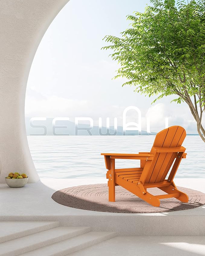 SERWALL Adirondack Chair Set of 6 for Patio Garden Weather Resistant Outdoors Fire Pit Chairs- Orange