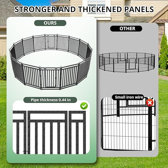 Dog Fence Outdoor Indoor, 47 Inch Height 32 Panels Dog Playpen for Large/Medium/Small Dogs Metal Dog Pen for Yard Camping and RV | Black-Silver