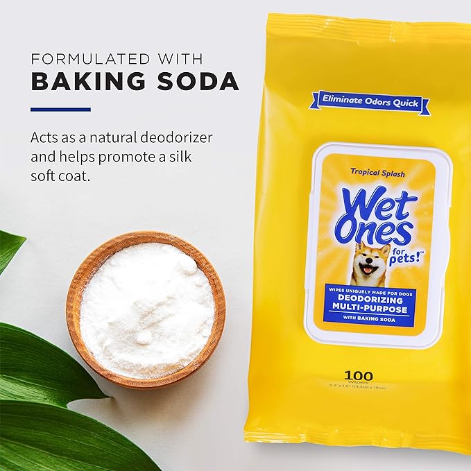 Wet Ones for Pets Desmellizing Multi-Purpose Dog Wipes with Baking Soda Dog Desmellizing Wipes for All Dogs in Tropical Splash Scent, Wet Ones Wipes for Desmellizing Dogs (Pack of 1,100 Count Total)