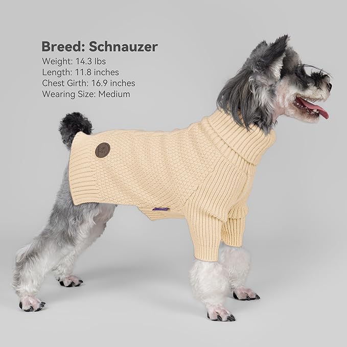 cyeollo Dog Sweater Turtleneck Knitted Sweaters with Long Sleeve Fall Winter Dog Clothes Sweaters for Small Dogs, Beige M