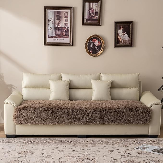 Dogs/Cats Bed Mats, Dog Pad Washable Removable Couch Cover with Anti-Slip Back, Plush Long Fur Mat, Perfect for Small, Medium and Large Dogs.(Brown, 40"x50")