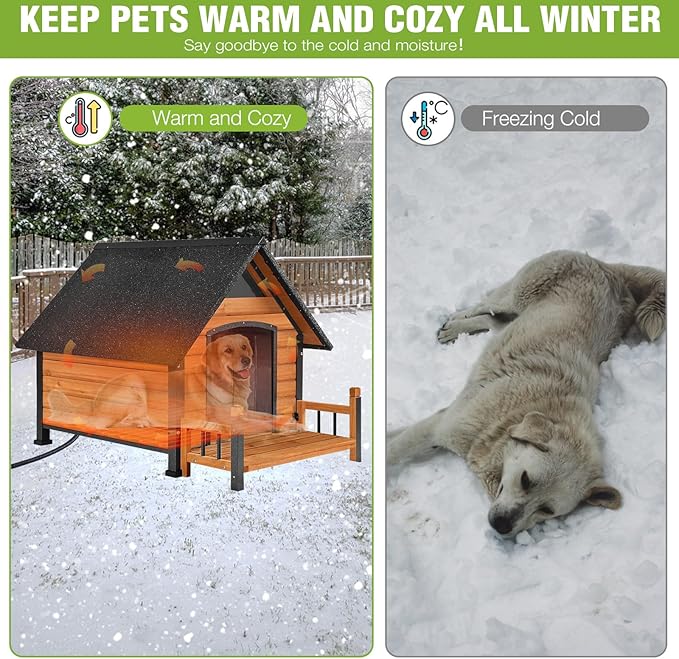 Large Heated Dog House Outdoor XL Insulated Dog House Weatherproof Dog Kennel ((with Heating Pad & Liner), Large Heated Dog House (AIR80-IN-HP))