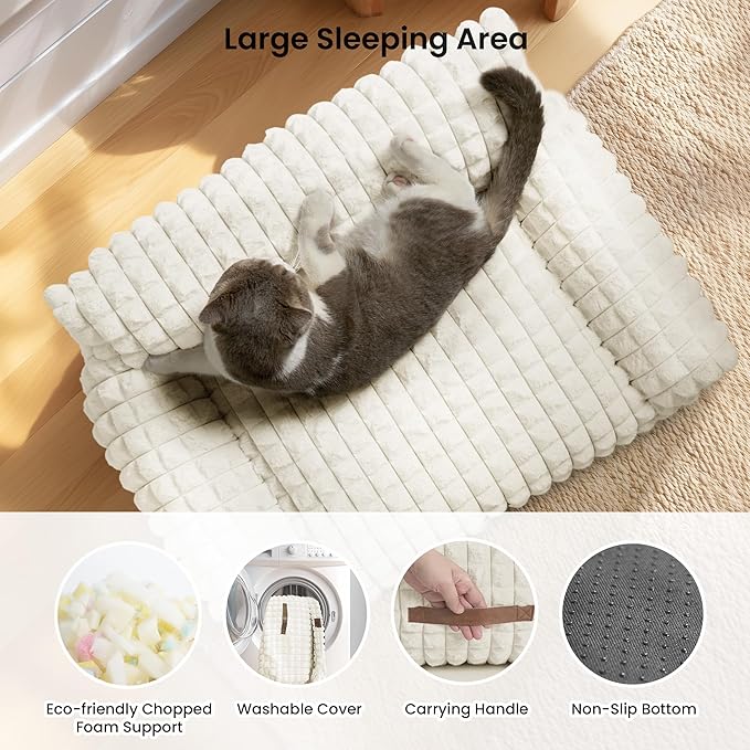 Dog Couch Beds for Dogs/Cats, Supportive Washable Fluffy Faux Rabbit Pet Sofa Cat Couch with Removable Zipper Cover for Small/Medium Dogs 30 x 20 x10inch, Off White