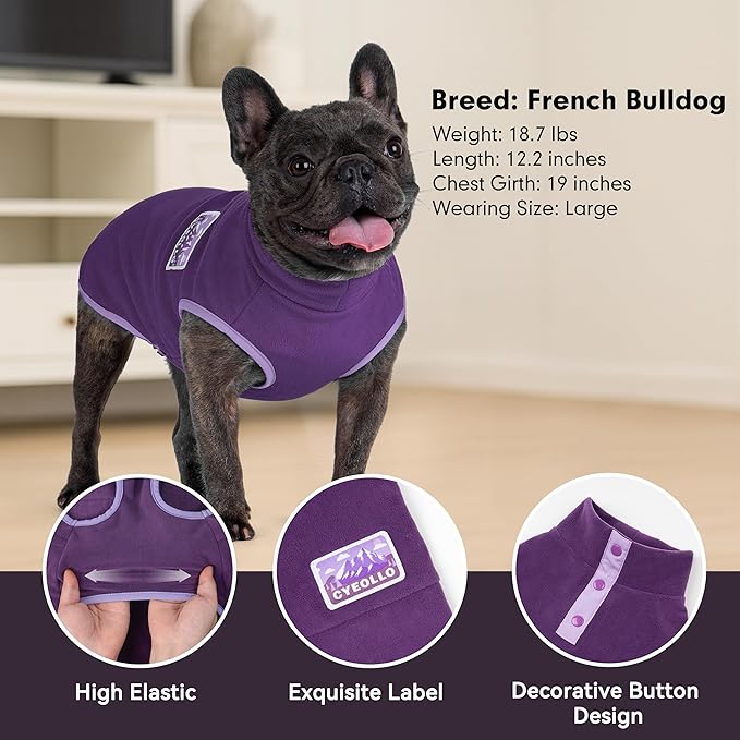 cyeollo Fleece Dog Sweater, Turtleneck Dog Sweatshirt Stretchy Pullover Fleece Vest Warm Winter Fall Clothes for Small Dogs Boy Girl Puppy Pet Apparel, Purple S
