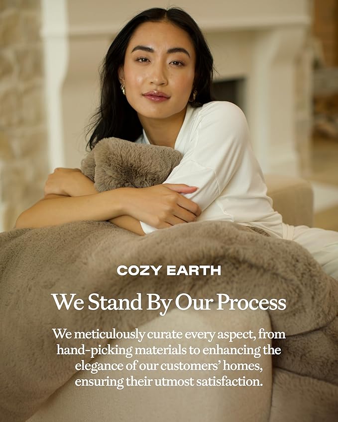Cozy Earth Cuddle Blanket - Faux Fur Ultra-Soft Luxury Throw Blanket - Thick & Cozy Oversized Design for Lounging or Sharing - Machine Washable - Throw 60" x 50" Walnut