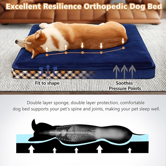 Magic Dog Orthopedic Extra Large Dog Bed, Super Soft 2-Layer High Density Foam XL Jumbo Pet Bed, No Installation Non Slip Bottom Dog Mattress with Removable Washable Cover