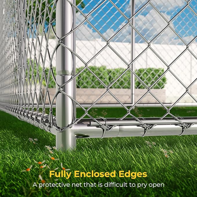 Lyromix 10 x 10FT Large Outdoor Dog Kennel with Roof, Dog Kennel Outside with Waterproof Cover, Galvanized Heavy Duty Chain Link Dog Runs Cage Playpen for Outside with Secure Lock