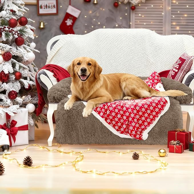 GGIB Calming Dog Bed Christmas Throw Blanket Fluffy Plush Dog Mat Furniture Protector Decoration Holiday Throw for Sofa Couch Cover Large Medium Small Dogs Cats (Extra Large, Camel)