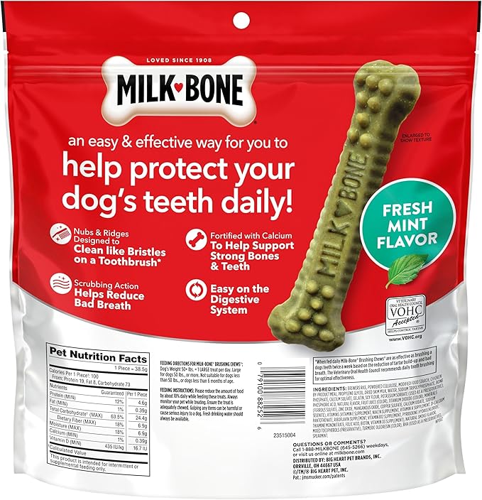 Milk-Bone Fresh Breath Brushing Chews, 18 Large Daily Dental Dog Treats Scrubbing Action Helps Clean Teeth