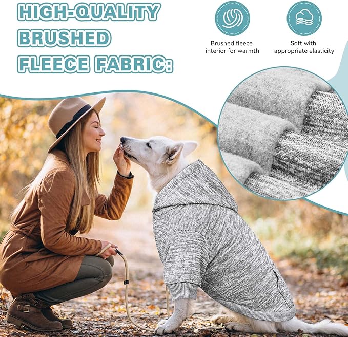 Fleece Dog Sweater & Hoodie - Soft Dog Clothes Sweatshirt with Pocket - Medium Dogs (Grey&M)
