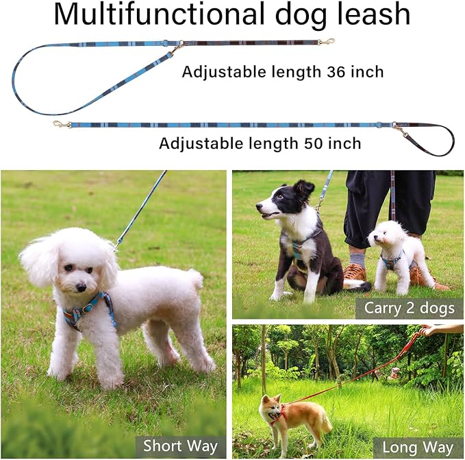 CHEDE No Pull Puppy Harness and Multifunction Dog Leash Set- 8 Colors Soft Adjustable No Choke Escape Proof Cute,Lightweight Pet Vest Harness for Small and Medium Dog (XXS, Blue Grid)