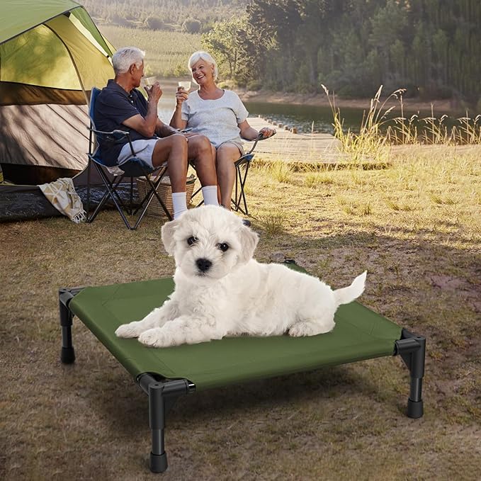 Love&go Elevated Dog Bed with Metal Frame, Cooling Raised Pet Cot for Dog and Cat (S - Olive Green Bed, Small-18.5x18.5x5.5 inch)