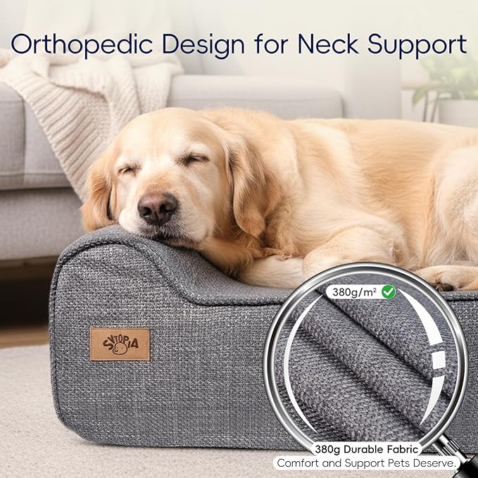 Sytopia 7" Thick Orthopedic Dog Beds for Extra Large Dogs, Chew Proof Fabric Cover, 35D Memory Foam Dog Beds with Durable Waterproof Liner & Removable Washable Cover, 50" x 34" x 10", Grey