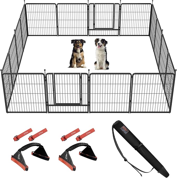 FXW Instant Unleashed Dog Playpen, Portable Pet Fence for Outdoor, RV Trips, and Camping, 32 inch, 16 Panels for Small and Medium Dogs with Easy-Carry Straps (2 Pack) and Stake Bag│Patented