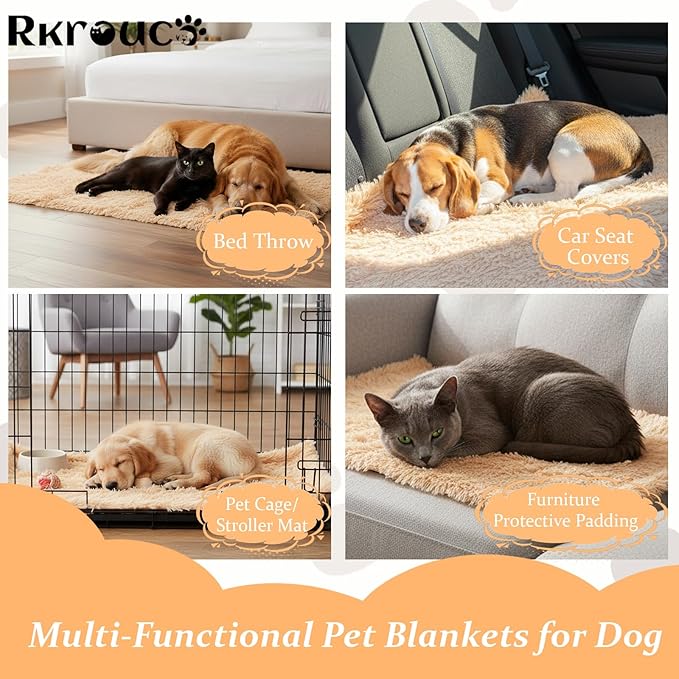 Pets Bed Blanket Dogs Reversible Soft Dog Throw Blankets Cats Mat Sleeper Fuzzy Pet Couch Covers Washable Cat Puppy Cover for Beds Car Sofa Travel Double Sided Furniture Protection (Champagne,S)