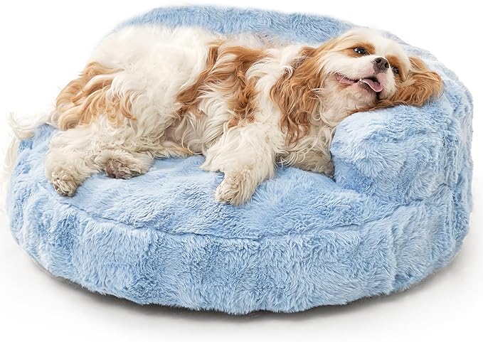 EHEYCIGA Small Dog Bed and Cat Couch - Fluffy Faux Rabbit Fur Pet Sofa with Washable Removable Cover, Waterproof and Non-Slip, 26 Inch, Baby Blue
