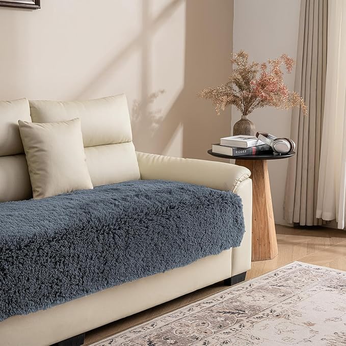 Dogs/Cats Bed Mats, Dog Pad Washable Removable Couch Cover with Anti-Slip Back, Plush Long Fur Mat, Perfect for Small, Medium and Large Dogs.(Navy Blue, 30"x70")