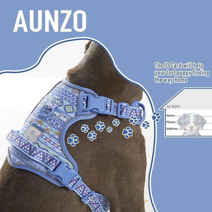 Light Dog Harness for Small Sized Dog Breeds, No-Pull Pet Harness with 2 Leash Clips, Adjustable Soft Padded Dog Vest, Reflective Pet Oxford Vest, Puggle, Terriers, Beagle, Blue Ethnic S