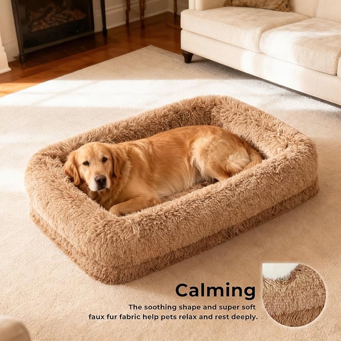 Calming Dog Beds for Large Sized Dogs - Orthopedic Fluffy Pet Bed, Donut Waterproof Pet Sofa with Washable Removable Cover, Supportive Egg Foam and Nonskid Bottom, Grey